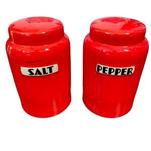 Hall Radiance Chinese Red Salt & Pepper Shakers Art Deco Vintage w/ Corks READ